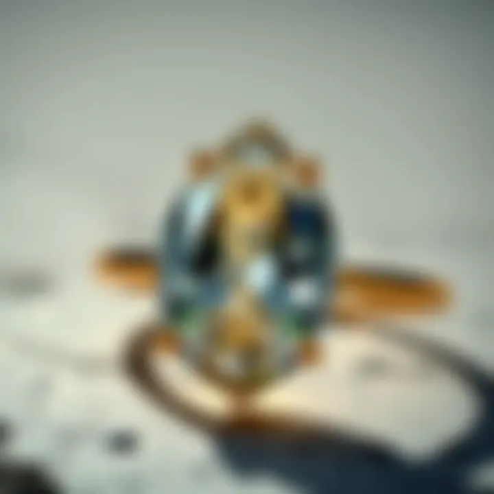 Close-up view of a glittering pear-shaped diamond ring set in gold