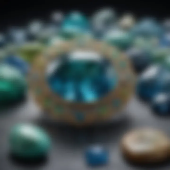 A beautifully arranged display of blue green stones in natural light, emphasizing their vibrant colors and geological origins.