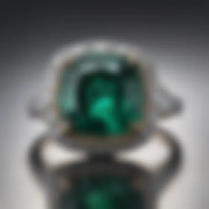 An elegant cushion cut emerald diamond ring set in a vintage-inspired design