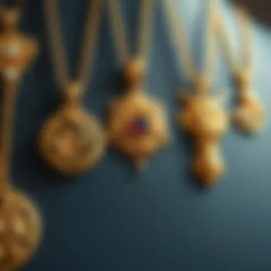 Artistic representation of various gold pendant styles