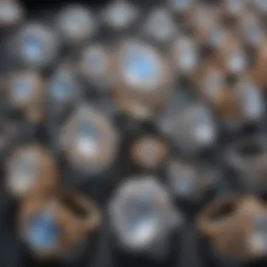 Dazzling Array of Moonstone Diamond Rings A beautifully arranged display of various moonstone diamond rings