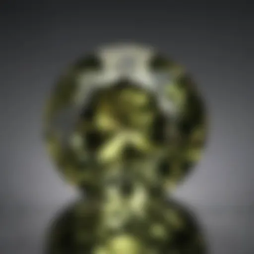 Close-up view of an olive green sapphire showcasing its unique color and clarity
