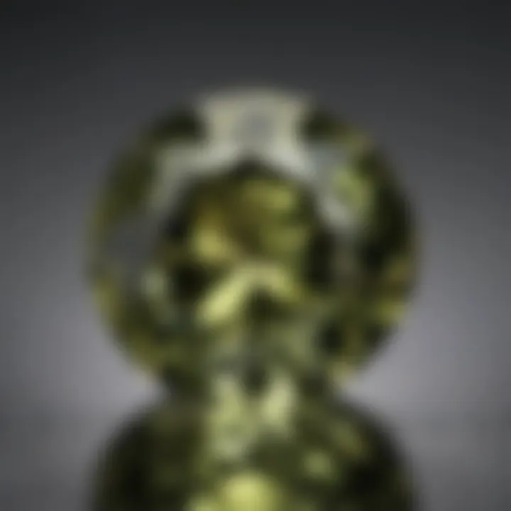 Close-up view of an olive green sapphire showcasing its unique color and clarity