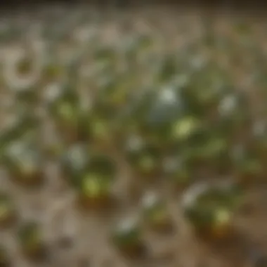 Geological Formation of Olive Green Sapphires A geological illustration depicting the formation of olive green sapphires