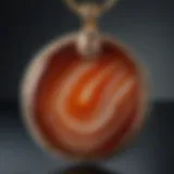 Close-up view of a unique Oregon agate pendant showcasing its intricate patterns and colors.