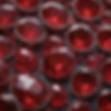 Close-up of red emerald gemstones highlighting their unique texture