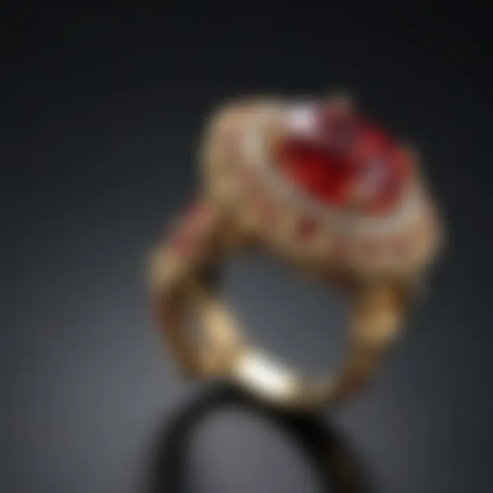 Stunning red emerald ring set in intricate gold design