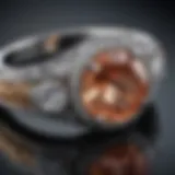 Close-up view of a sparkling engagement ring featuring intricate craftsmanship