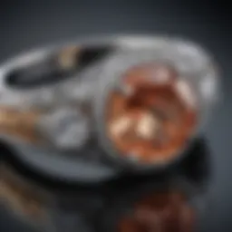 Close-up view of a sparkling engagement ring featuring intricate craftsmanship