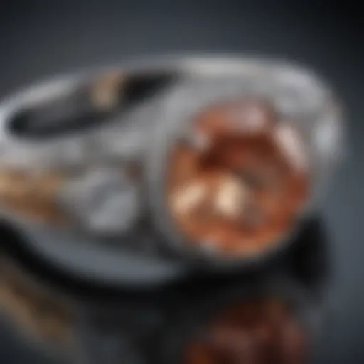 Close-up view of a sparkling engagement ring featuring intricate craftsmanship