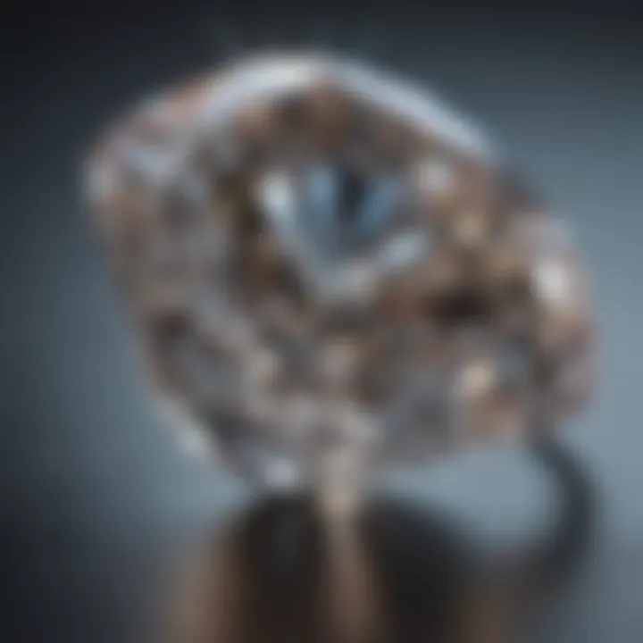 Close-up view of diamond reflecting light, emphasizing clarity