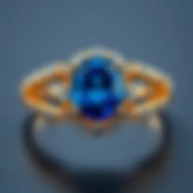 Detailed Look at a Sapphire Ring Close-up view of a vivid blue sapphire surrounded by intricate gold settings
