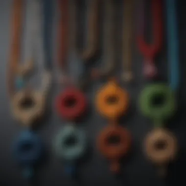 A display of various cultural styles of beaded knot necklaces from different regions around the world.