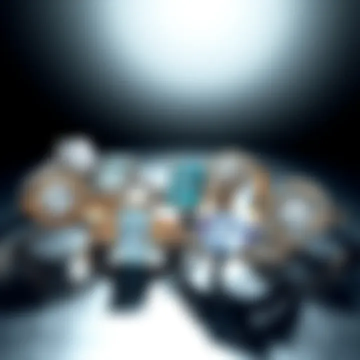 A collection of cubic zirconia rings arranged artistically