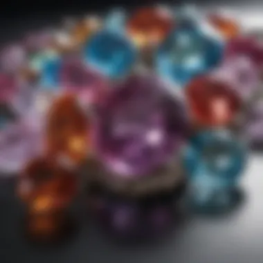 A close-up of April gemstones reflecting their unique hues