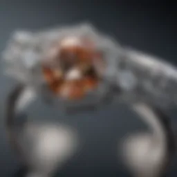 A close-up view of a unique diamond engagement ring with intricate designs available on Etsy