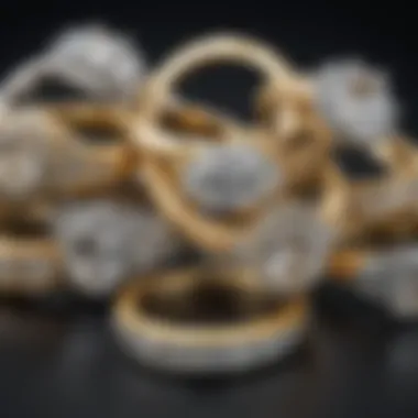 Artistic arrangement of various diamond rings featuring baguettes