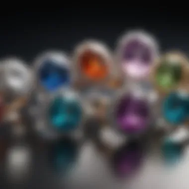 Showcase of various gemstone engagement rings