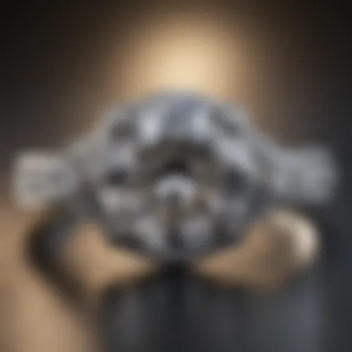 Close-up view of a one carat round cut diamond engagement ring showcasing its brilliance