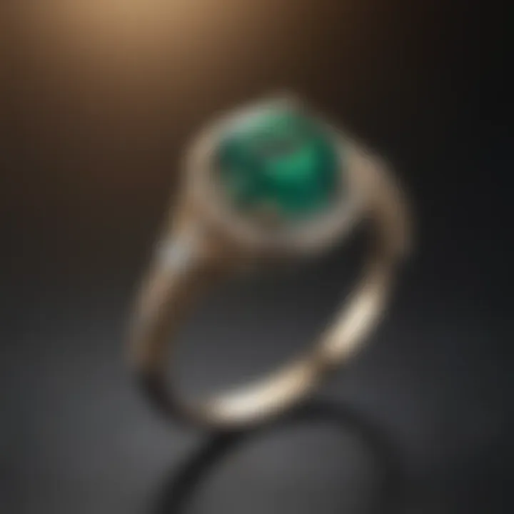 An elegant emerald engagement ring highlighting its rich green color