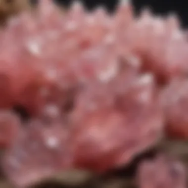 A close-up view of pink rock crystals highlighting their intricate details.