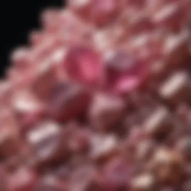 Various types of pink crystalline rocks arranged aesthetically.