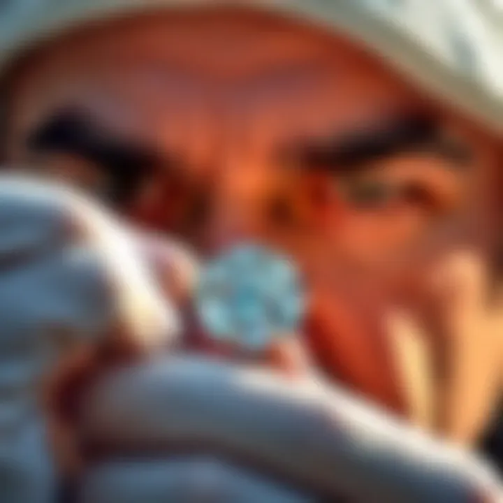 Close-up of an expert examining a diamond with a loupe