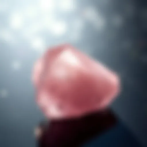 A stunning rose quartz crystal reflecting light