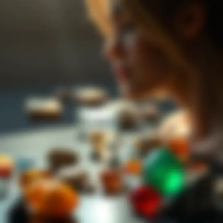 Reflection and Emotional Wellness A tranquil scene depicting a person reflecting with gemstones around them