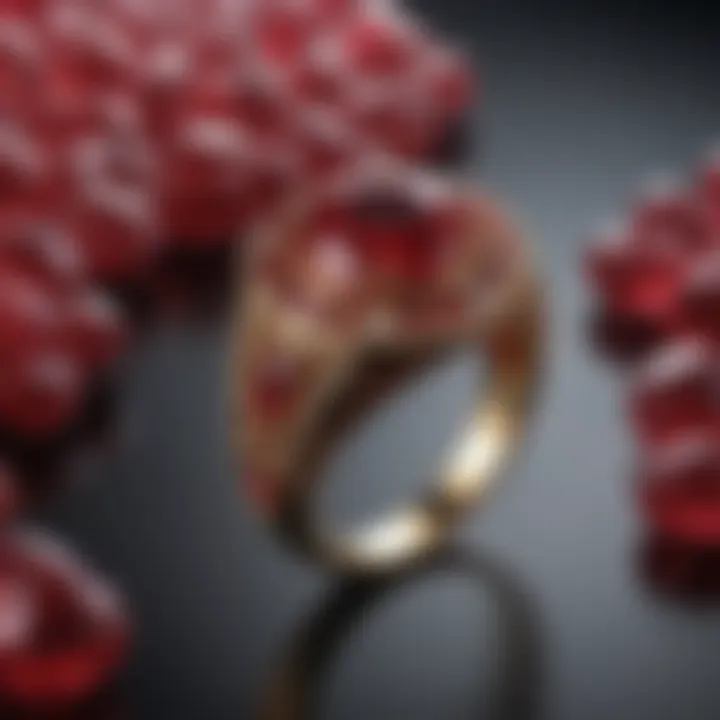 An artistic representation of red gemstones in a rich cultural context