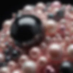 A stunning array of pearls showcasing a spectrum of colors from deep black to soft pink.
