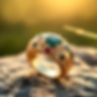 Intricate gold ring featuring unique gemstone inlay