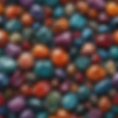 Polished Gemstones from Rough Stones An array of polished gemstones derived from tumbling rough stones, illustrating the transformation