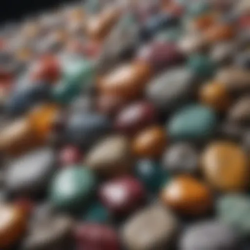 A collection of rough stones in various colors and textures, showcasing their natural beauty