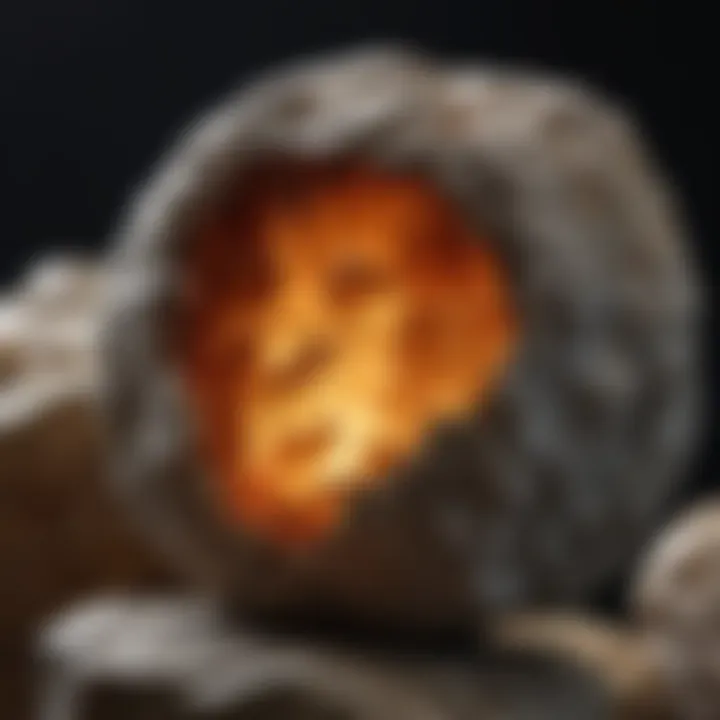Close-up view of a rough stone being tumbled, highlighting the texture and sheen