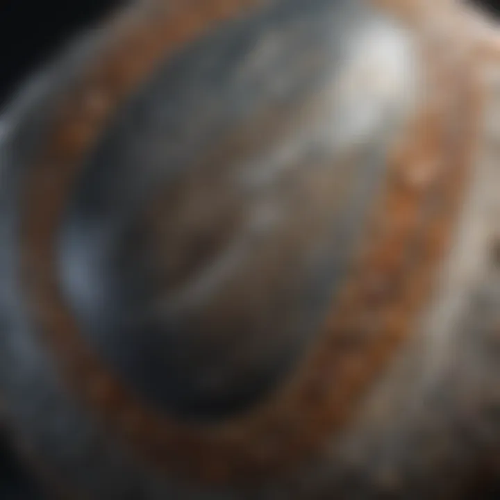 Close-up of a polished beach stone with intricate patterns and hues