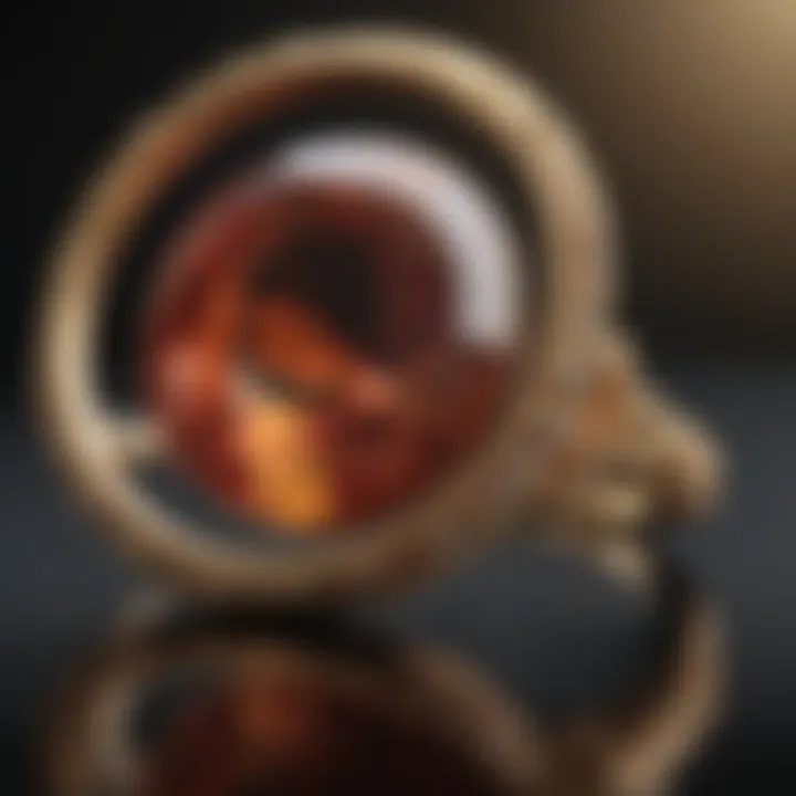 Exquisite gemstone ring under magnifying glass