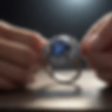 Gemstone enthusiast examining rare sapphire ring