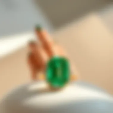 An Elegant Showcase of the Engagement Ring Elegant display of the emerald engagement ring against a soft background