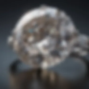 Facet Sparkle of a Ten Carat Diamond Close-up view of a ten carat diamond ring under natural light, highlighting its facets and sparkle.