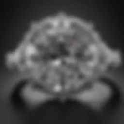 A stunning ten carat diamond ring showcased on a velvet surface, emphasizing its brilliance.