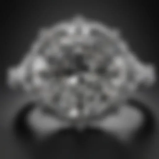 A stunning ten carat diamond ring showcased on a velvet surface, emphasizing its brilliance.