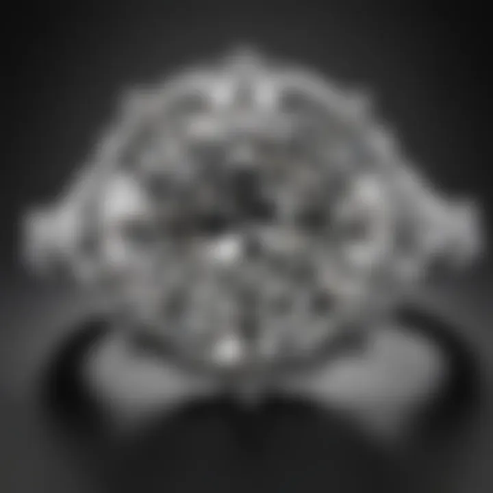 A stunning ten carat diamond ring showcased on a velvet surface, emphasizing its brilliance.