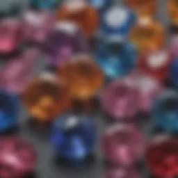 A close-up view of brilliant-cut gemstones showcasing their facets