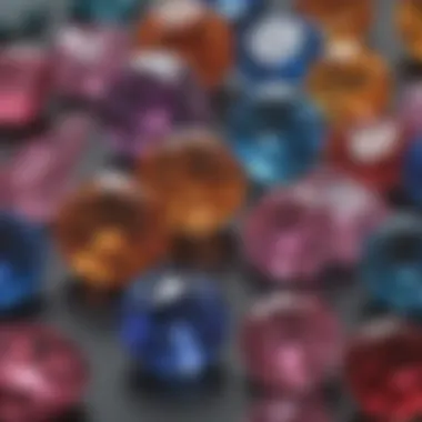 A close-up view of brilliant-cut gemstones showcasing their facets