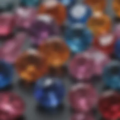 A close-up view of brilliant-cut gemstones showcasing their facets