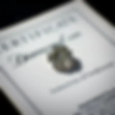 Diamond Certification Close-up of a certificate of authenticity for diamonds