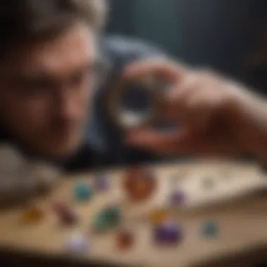 A professional gem appraiser inspecting a gemstone with a loupe, emphasizing the meticulous evaluation process.