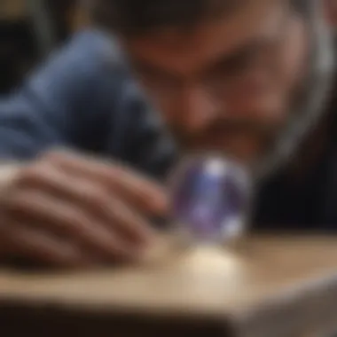 Facets Inspection by Expert Cutter Master gemstone cutter inspecting facets under magnifying glass