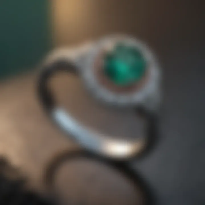 Stunning halo wedding band showcasing a vibrant emerald gemstone
